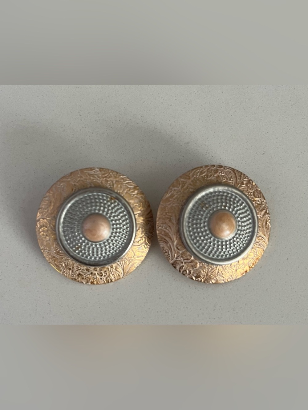 Gold and Silver Floral Round Stud Earrings